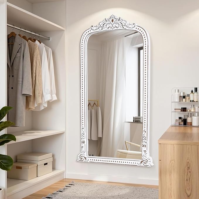 Full Length Wooden Mirror: 47x27 Inch Baroque Antique Floor Mirror - Ornate Long Body Mirrors Home Decor for Wall, Dressing Room, Bedroom, Cloakroom, Entryway