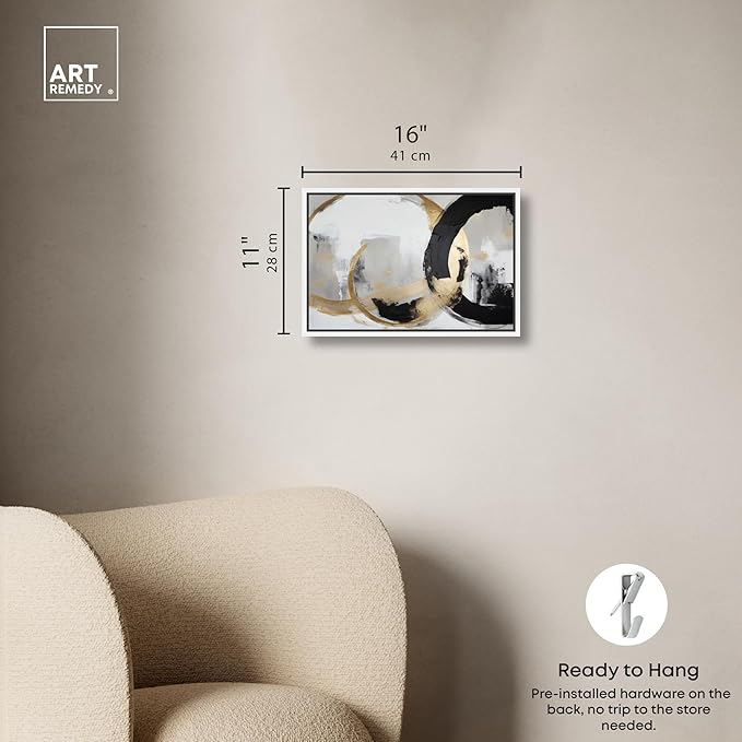 Art Remedy Another Dimension Canvas Modern Black White Abstract Wall Art, White Frame, 15" x 10"