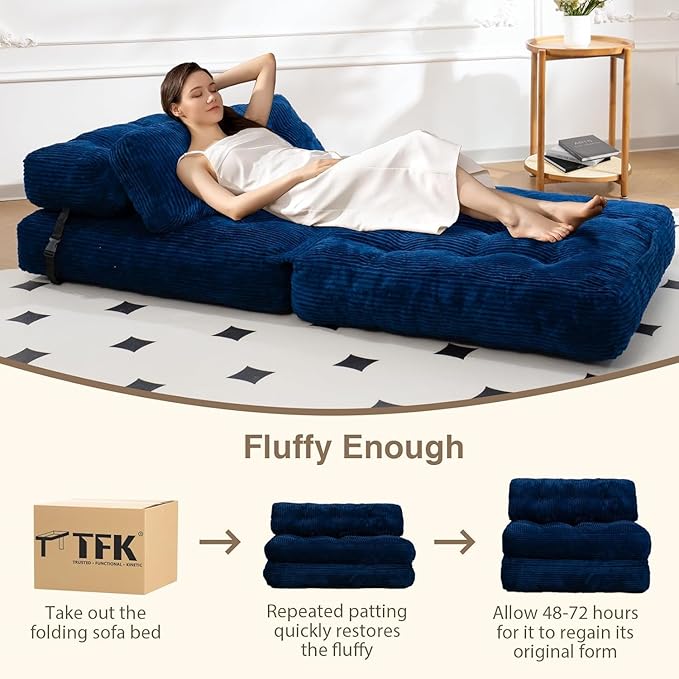 Folding Sofa Bed, Folding Chair Bed with Pillow, Convertible Lazy Sofa Bed with High-Density Support Foam, Fold Out Chair for Small Spaces Living Room Bedroom, Navy Blue