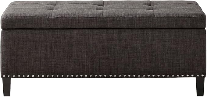Madison Park Shandra II Storage Ottoman - Solid Wood, Polyester Fabric Toy Chest Modern Style Lift-Top Accent Bench for Bedroom Furniture, Medium, Charcoal