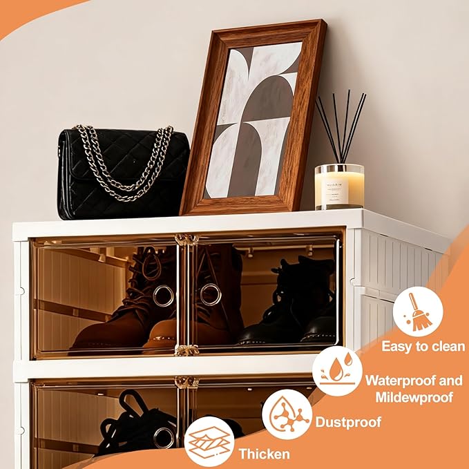 SAYMA 9 Tiers-18 Pairs Foldable Shoe Rack Organizer Plastic Collapsible Shoe Shelf Clear Shoe Boxes Stackable with Door Easy Assembly Shoe Cabinet for Entryway, Living Room (9 Tiers-18 Pairs)