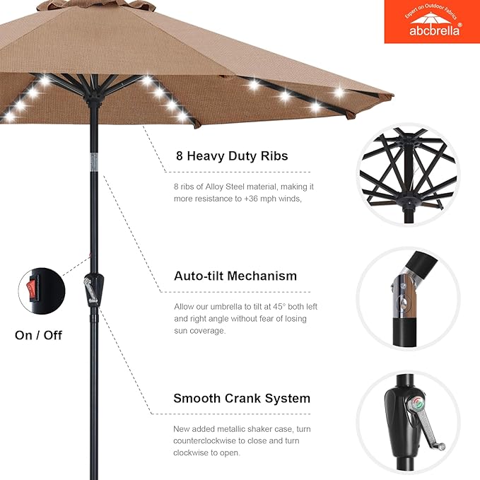 ABCCANOPY OLEFIN® 5-Year No Fading Patio Umbrella with Solar Lights (Gray&Yellow Stripe)