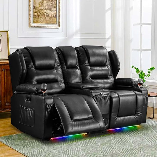 Oprisen Loveseat Power Recliner Sofa Couch Electric Reclining Sofa Chair for Living Room with Multi-Function Console/Cup Holders/LED Ambient Light