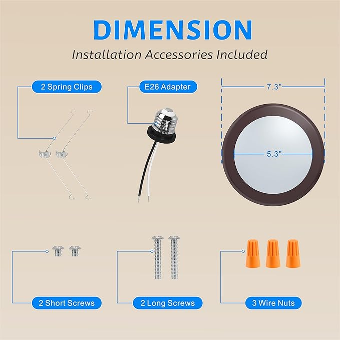 ECOELER 6 Inch Flush Mount LED Disk Lights, 3000K/4000K/5000K Selectable Ceiling Downlight, 16.5W 1100Lm, Surface Mount Ceiling Lights for J-Box or Recessed Can, ETL-Listed, Bronze, 4 Pack