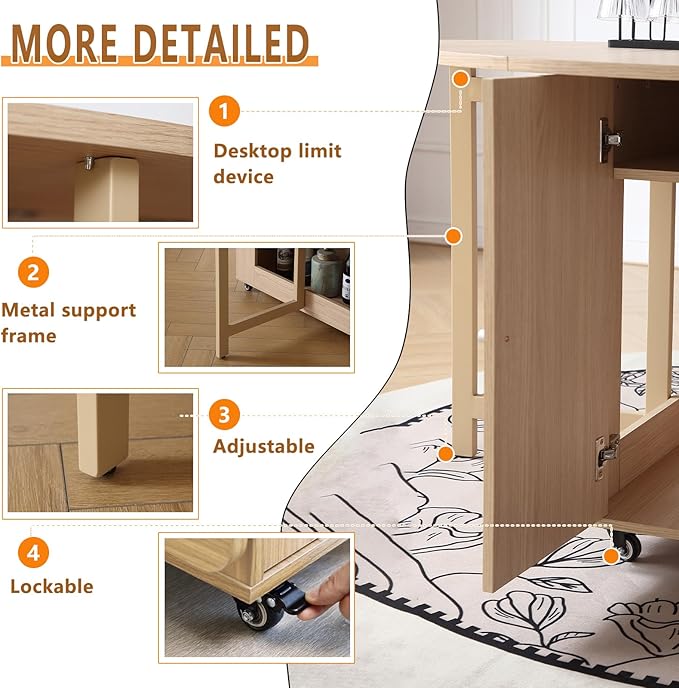 Wood Round Folding Dining Table with 2 Chairs, 47.3" Folding Table and Chairs with Storage Shelf Metal Legs for Home Dining Room Living Room, Space Saving Foldable Dining Table with 2 Chairs