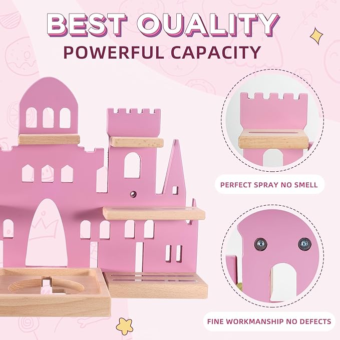 Tonie Shelf for Toniebox, Castle Tonie Shelf,Tonie Figures Tonie Storage,Magnetic Wooden Floating Shelves Compatible with Tonie Box Player Character for Kids Room (Pink)