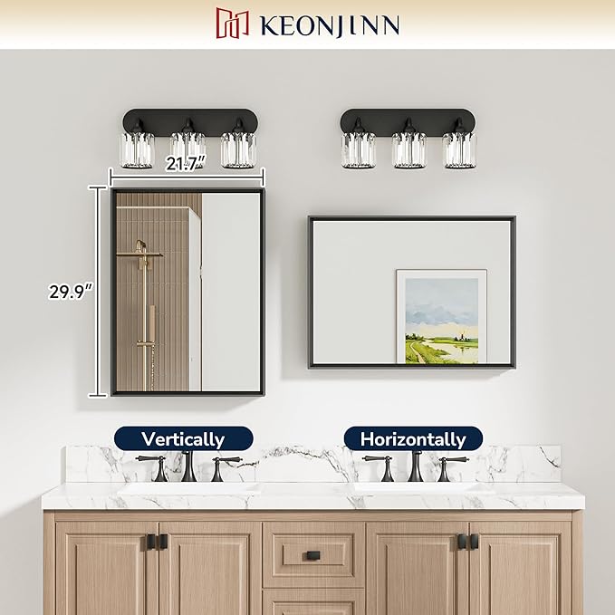 Keonjinn 22 x 30 Inch Black Bathroom Mirrors for Over Sink, Beveled Rectangle Framed Mirrors for Wall, Black Bathroom Vanity Mirror, Tempered Glass, Square Corner, Farmhouse Style