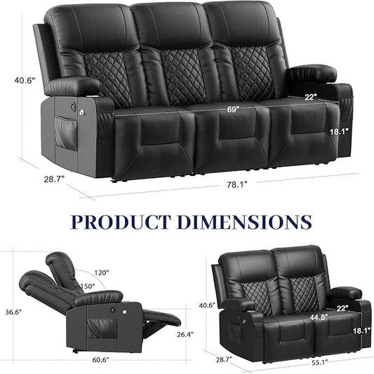 FURNIMAT Oversized Recliner Sofa Set with 3+2+1 Pieces in Living Room, 1 Reclining Loveseat Couch, 1 Recliner Chair with 360 Degree Swivel Single Sofa Seat, 3 Seats Dual Reclining Sofa with USB Ports