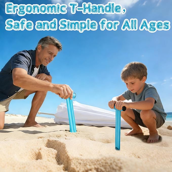 Stainless Steel Sand Digger Tool,T Bar Sand Gopher Tool Beach Umbrella Hole Maker for 15” Holes Heavy Duty Auger Alternative Necessary Beach Accessories