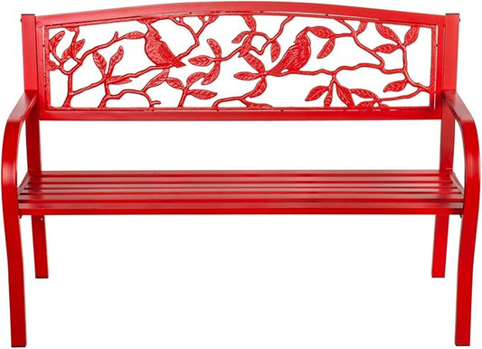 Evergreen Weatherproof Cardinal Outdoor Bench | Holds Up to 300 lbs | Furniture for Lawn Garden Patio Porch Park Deck | Steel | Red