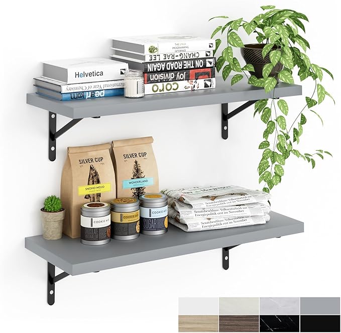 Kaboon 27 inch Long 10 inch Deep Floating Shelves for Wall Set of 2, Large Open Shelves Wall Mounted, Space Saving Home and Commercial Use, Gray
