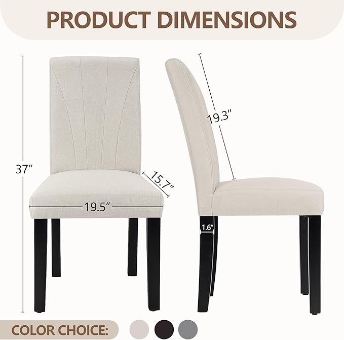 VECELO Upholstered Dining Chairs Set of 4, Modern Fabric and High Back & Solid Wood Legs, Parsons for Kitchen/Living Room- Beige