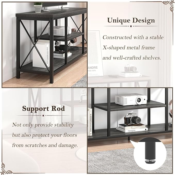 FOLUBAN Modern TV Stand for TV up to 65 Inch, Rustic Wood Entertainment Center with Storage Shelves, Industrial Media TV Console and TV Table for Living Room Bedroom, 55 Inch Dark Gray