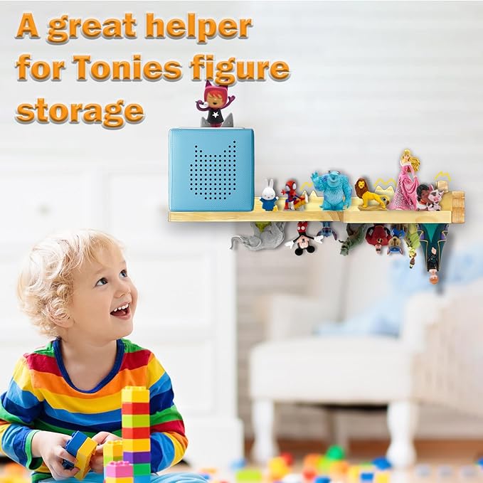for Tonies Shelf - Corner Shelf for TonieBox Storage, Wooden Floating Shelves for Tonies Storage, Wall Shelves with Magnetic Strips to Display Toniebox Figures & Characters L-Shape (Big)
