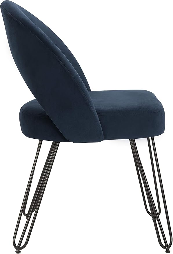 Safavieh Home Jora Retro Navy Velvet and Matte Black Dining Chair, Set of 2