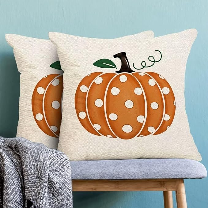 BETGINY Fall Pillow Covers 18X18 Inch Set of 2 Polka Dots Pumpkin Throw Pillow Covers Orange Fall Decor Cushion Cases Autumn Thanksgiving Decorative Outdoor Pillows for Sofa Couch Home