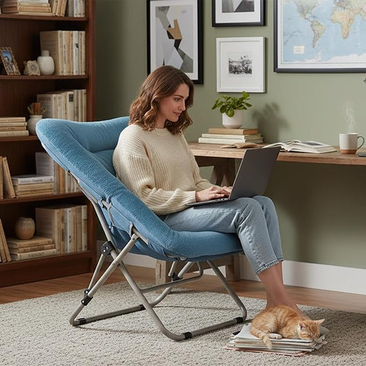 Comfy Folded Chair, Soft Faux Fur Oversized Folding Chair, Flexible Lazy Chair for Kids Girls Teens Adults, Moon Chair for Dorm Rooms, Bedroom, Living Room
