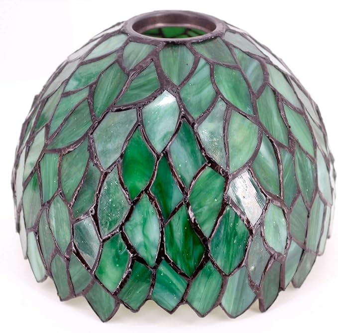 WERFACTORY Tiffany Style Lamp Green Wisteria Stained Glass Table Desk Reading Light, Metal Leaf Base 8X10X21 Inches Decor Small Space Bedroom Home Office S523 Series