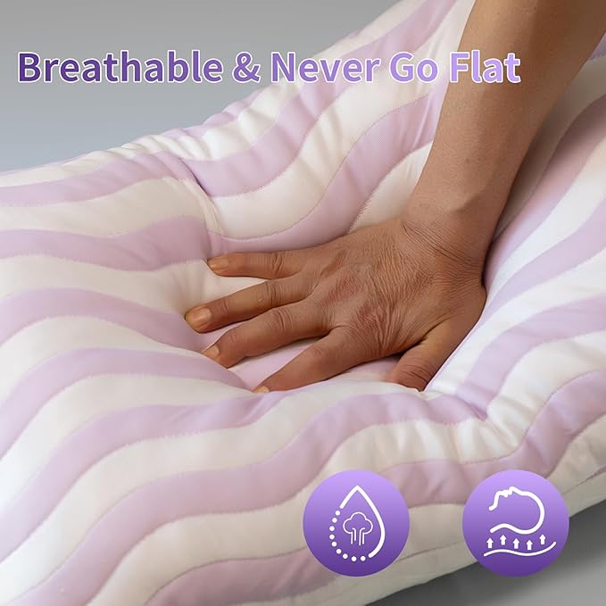Pillows Queen Size Set of 2 - Cooling Shredded Memory Foam Bed Pillows for Sleeping, Adjustable Loft for Side, Back, and Stomach Sleepers, Medium Firm Support with Washable Cover, Mauve