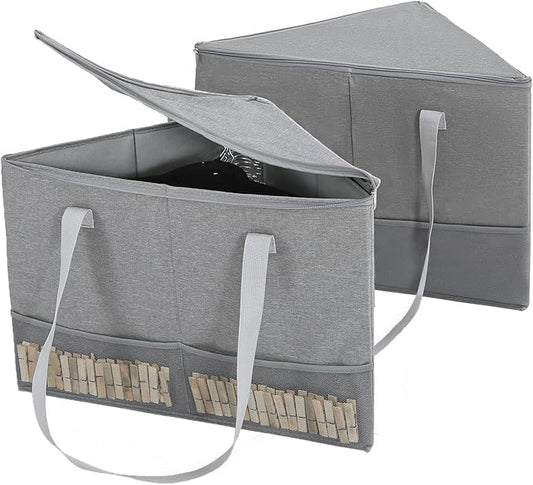 2 Pack Rigid Hanger Organizer, Triangle Storage Bin with Lid, Hanger Holder Stand for Space Saving, Clothes Organizer Stacker for Closet Laundry Rooms