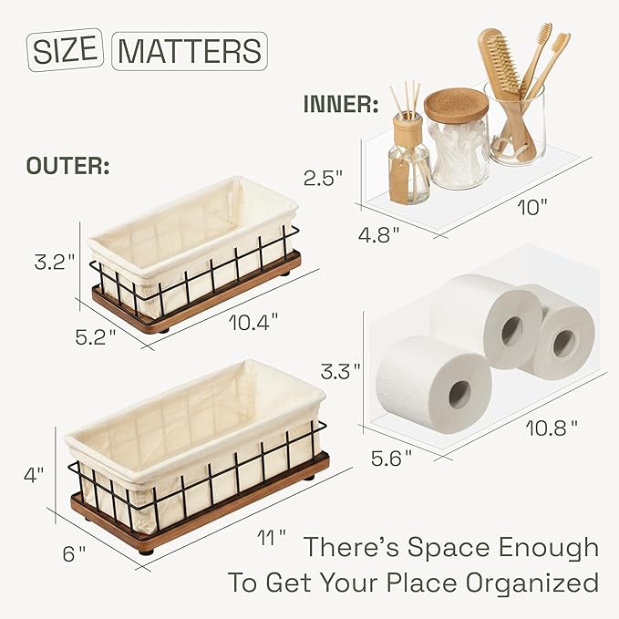 BAOBAB WORKSHOP Bundle - 2 Items: Wood and Wire Baskets with Floating Shelves for Bathroom Decor, Toilet Paper Storage, Living Room Bedroom and Kitchen