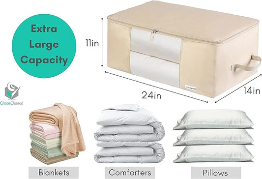 Comforter Storage Bag - Folding Organizer bag for King/Queen Comforters, Pillows, Blankets, Bedding/Quilt, Blanket, Duvet, Mothproof Space Saver; Large Collapsible Organizers, 24"x14"x11"