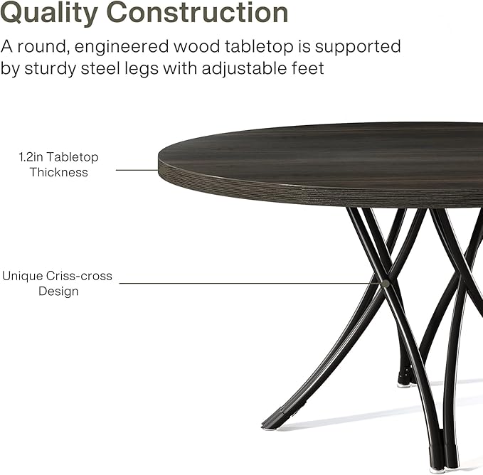 Tribesigns 47" Round Dining Table for 4-6, Modern Kitchen Table with Metal Cross Legs, Small Circle Dinner Table for Kitchen, Dining Room, Small Space, Space Saving (Black)
