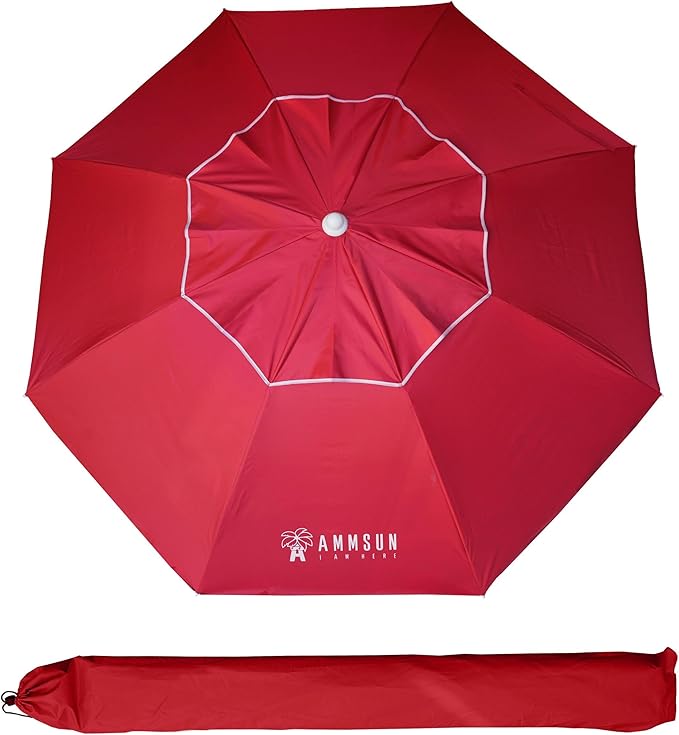 AMMSUN 6.5ft Portable Patio Beach Umbrella for Sand with tilt Air Vent Sun Shelter, UV 50+ Protection Outdoor Sunshade Umbrella with Carry Bag for Patio Garden Beach Pool Backyard Burgundy Red