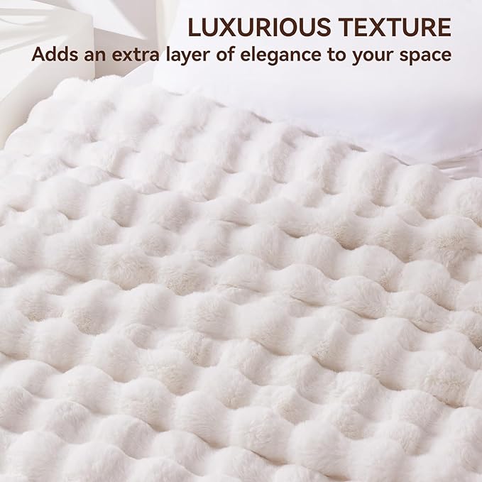 Faux Fur Throw Blanket, 1000GSM Fluffy Soft Bubble Blanket for Couch Bed, Cozy Plush Warm and Thick Blanket, Fuzzy Rabbit Throw for Living Room Bedroom 80''*90'' White