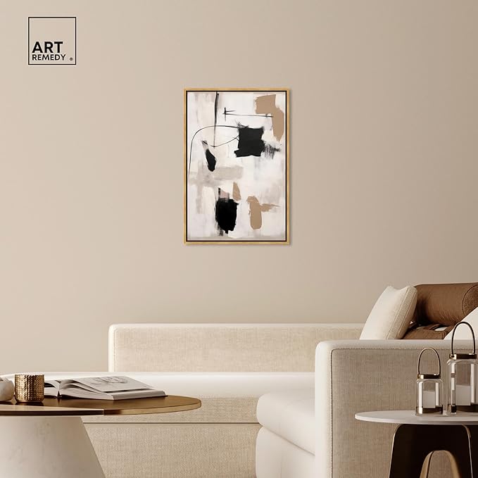 Art Remedy Strings in Abstraction Canvas Muted Abstract Wall Art, Gold Frame, 24" x 36"