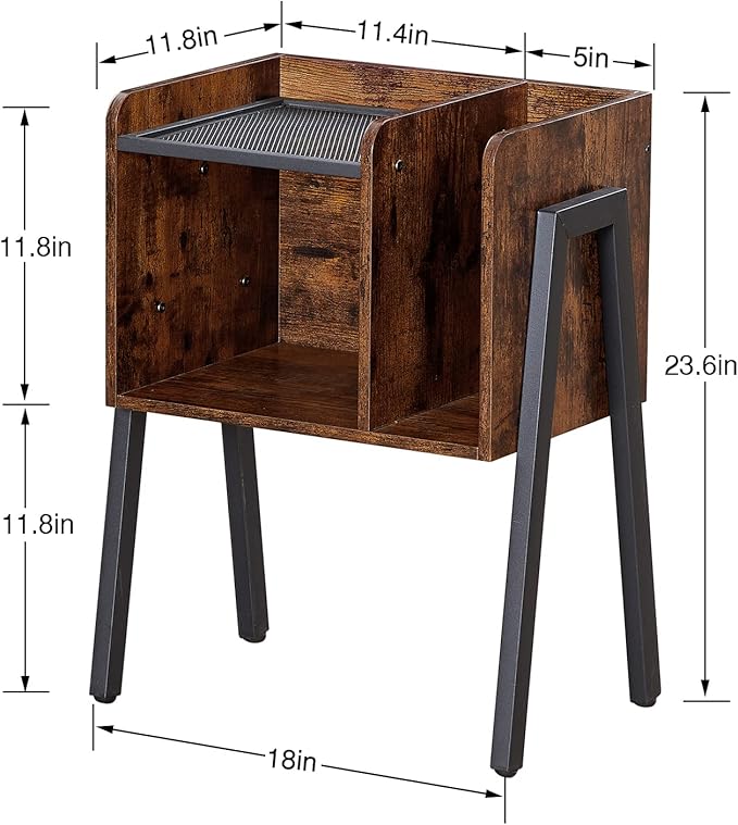 VECELO Nightstand Industrial Side End Table/Stackable Accent Furniture with 2-Tier Open Storage Compartments for Bedroom, Living Room and Small Spaces