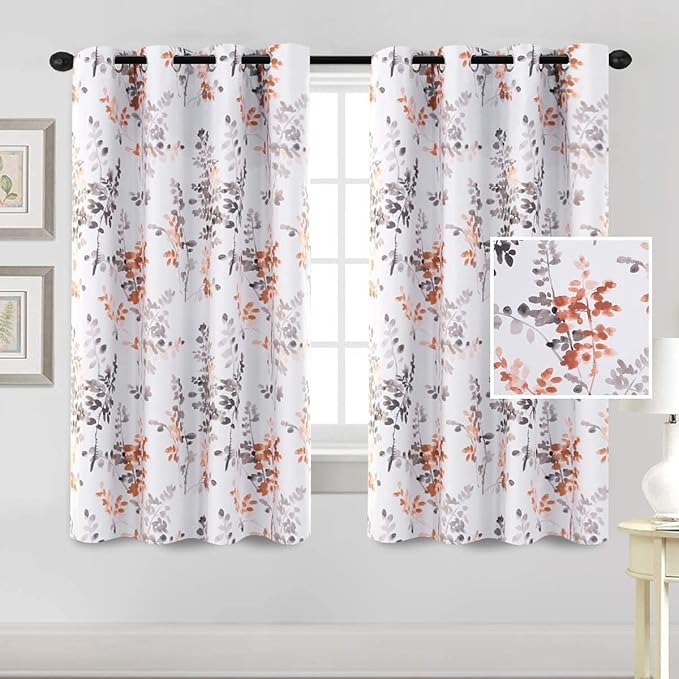 H.VERSAILTEX Room Darkening Curtains for Living Room Thermal Insulated Curtains 63 Inches Long Classical Floral Curtains 2 Panels Grommet Curtains for Bedroom, Grey and Coral Vintage