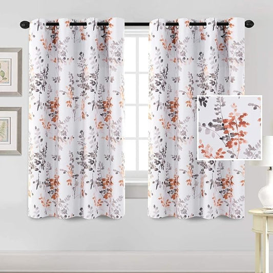 H.VERSAILTEX Room Darkening Curtains for Living Room Thermal Insulated Curtains 63 Inches Long Classical Floral Curtains 2 Panels Grommet Curtains for Bedroom, Grey and Coral Vintage
