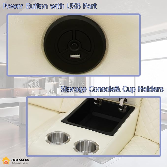 Modern Power Sectional Recliner Sofa with LED Light, Living Room Furniture Sets, Power Reclining Sofa Set with 5 Recliner Seats/Cup Holders & Storage Console for Home Theater/Living Room