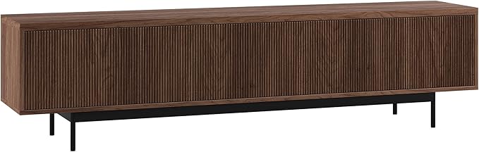 Henn&Hart Fluted TV Stand for TVs up to 85" with 2 Open-Concept Ribbed Storage Cabinets for Living Room, Family Room, or Office, Medium Walnut