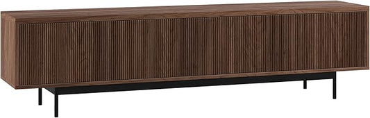Henn&Hart Fluted TV Stand for TVs up to 85" with 2 Open-Concept Ribbed Storage Cabinets for Living Room, Family Room, or Office, Medium Walnut