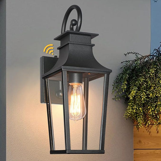 ALVIME Dusk to Dawn Outdoor Wall Lighting, 17 Inch Matte Black Outdoor Sconce Lights, Exterior Light Fixtures for House, Front Door, Porch, Patio, Garage, E26 Base& High Strength Clear Glass