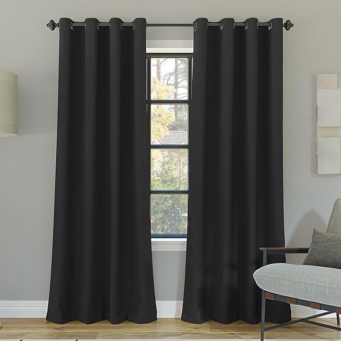 Sun Zero Nordic 2-Pack Theater Grade Noise Reducing Extreme 100% Blackout Grommet Curtain Panel Pair, 52" x 84, Coal Gray