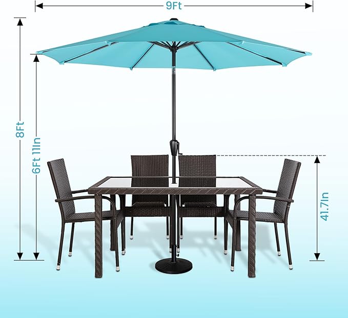 Sun-Ray 9' Round Patio Umbrella with Push-Button Tilt and Hand Crank Lift System, Market Umbrella for Porch, Deck, and Patio
