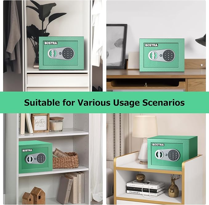 Bostra Fireproof Safe Box with Sensor Light & Fireproof Bag, Digital Keypad, Home Security Safe for Cash & Jewelry - Green, 0.23 Cubic Small