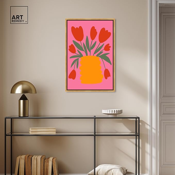 Art Remedy Bright Romantic Tulips Canvas Boho Colorful Wall Art, Gold Frame, 20" x 30"
