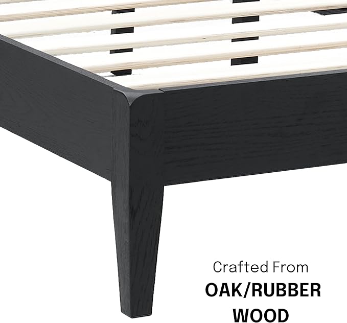 NTC Adept Wooden Bed Frame with Headboard, Solid Oak and Rubber Wood Foundation with Silent Slats and Wood Central Supports, 1000 Lb Capacity, Effortless Assembly, King - Burnt Black
