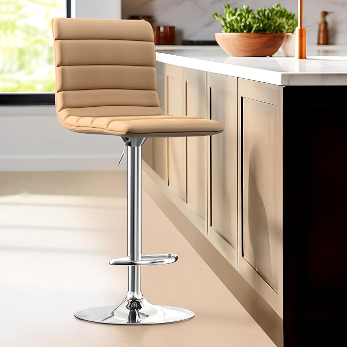 NicBex Swivel Bar Stools Modern PU Leather Adjustable Barstools, Kitchen Island Counter Bar Stools Set of 2, (Sand Color)