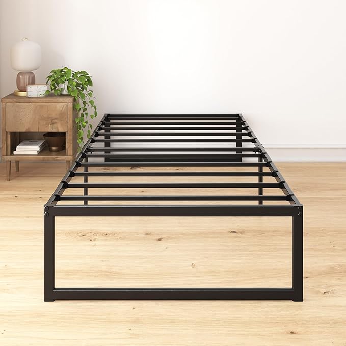 Zinus ABEL 14 Inch Platform Bed Frame, Steel Slat Support, Easy Assembly, No Box Spring Needed, Eco Friendly WonderBox(TM) Packaging, Black, Twin