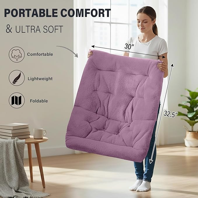 Tiita Comfy Folded Chair, Soft Faux Fur Oversized Folding Accent Chair, Lazy Chair for Teens Adults, Metal Frame Moon Chair for Bedroom, Living Room, Dorm Rooms