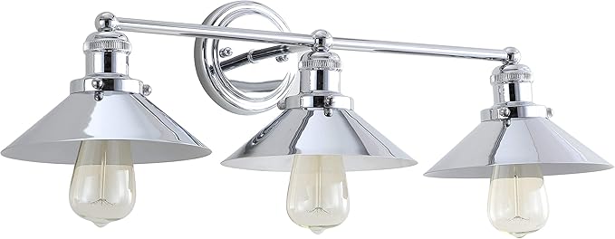 JONATHAN Y 7.88" Chrome 1-Light Industrial Farmhouse Metal Vanity Light Wall Sconce, Metal Shade for Bathroom Mirror, Kitchen, Entryway, LED Bulb Included (JYL7425A)