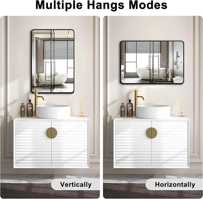 Bathroom Mirrors for Over Sink,1Pcs 24x36Inch Vanity Mirrors for Wall,Black Metal Frame Rectangle Mirrors for Bathroom Farmhouse Restroom,Hangs Horizontally or Vertically