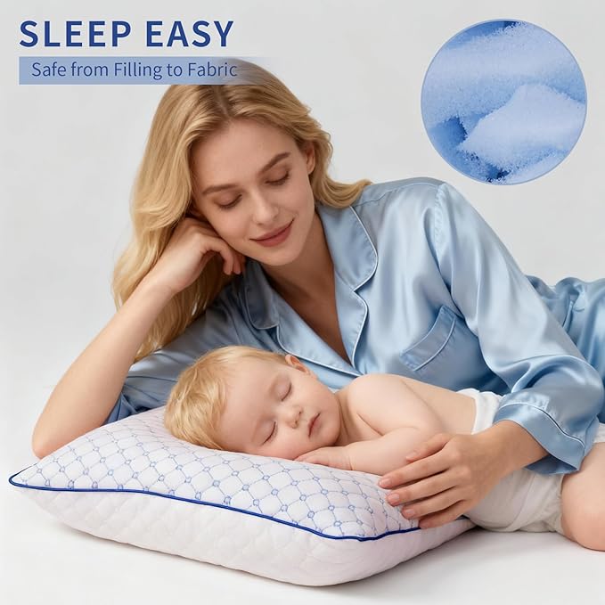 Bed Pillows Queen Size Set of 2 for Sleeping, Soft and Supportive Bed Pillows with Memory Foam Filling for Side, Back and Stomach Sleepers, Neck Supportive-Queen Size, 2 Pack