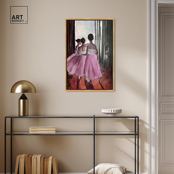 Art Remedy Little Girls Ballerinas Canvas Classic Vintage Wall Art, Gold Frame, 20" x 30"