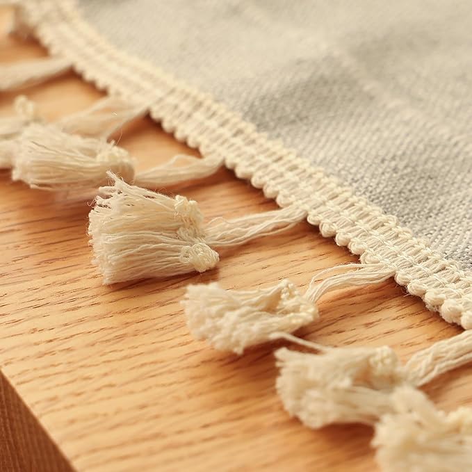 Modern Nightstand Cover with Tassels,Rustic Plaid End Table Cover Cloth,Square nightstand dust Cover and Dresser Cover top for Living Room.Machine Washable (Grey,43.4" L x 15.7" W)